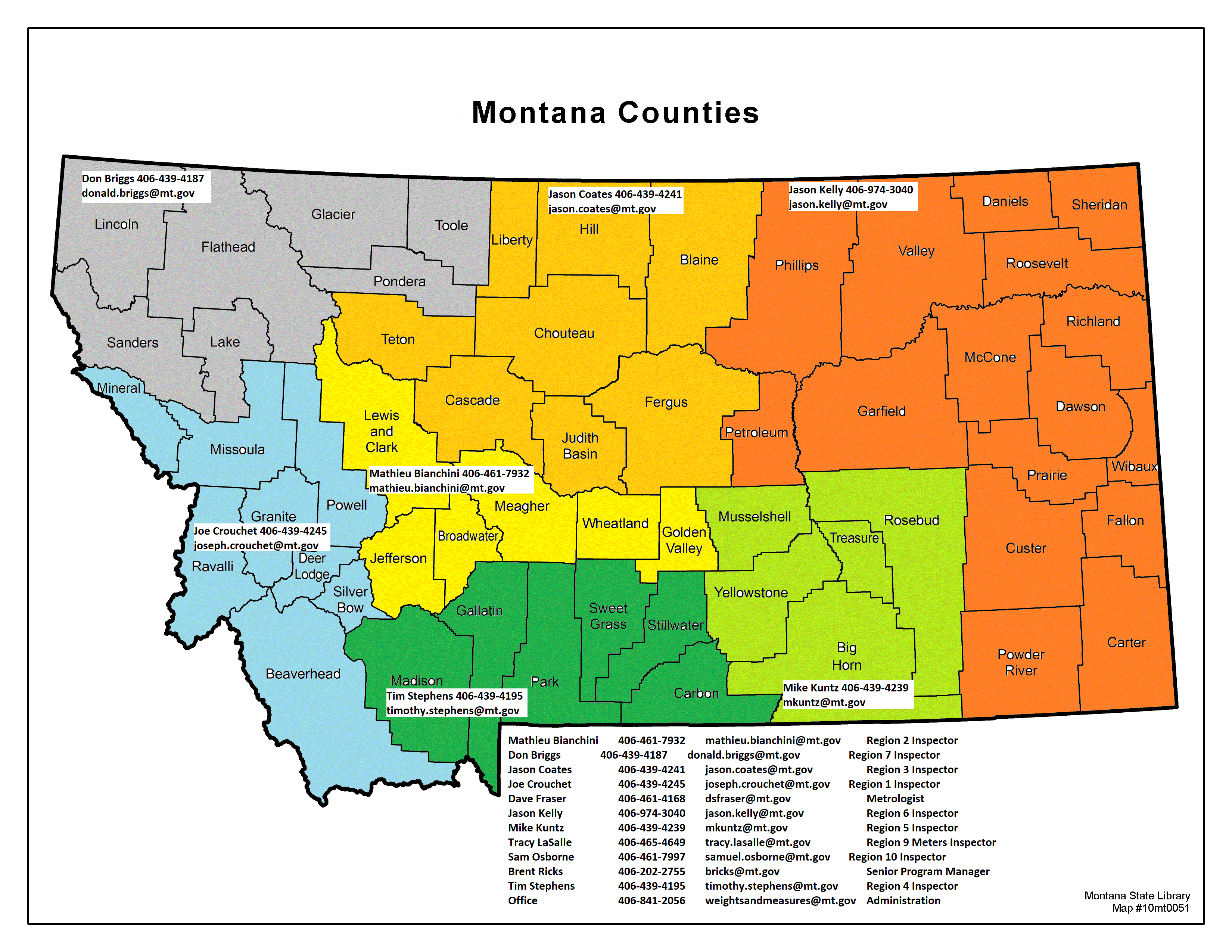 Map of Montana Counties with Inspector Indicated